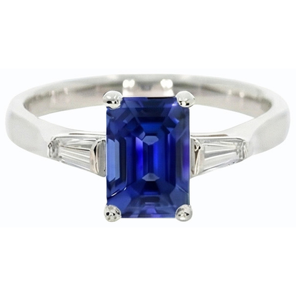 Ladies Natural Earth Mined Diamond 3 Stone Emerald Ceylon Sapphire Ring 3 Carats