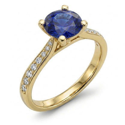 Ladies Natural Earth Mined Diamond Blue Sapphire Engagement Ring Yellow Gold 2.50 Carats