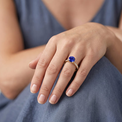 Ladies Natural Earth Mined Diamond Blue Sapphire Engagement Ring Yellow Gold 2.50 Carats
