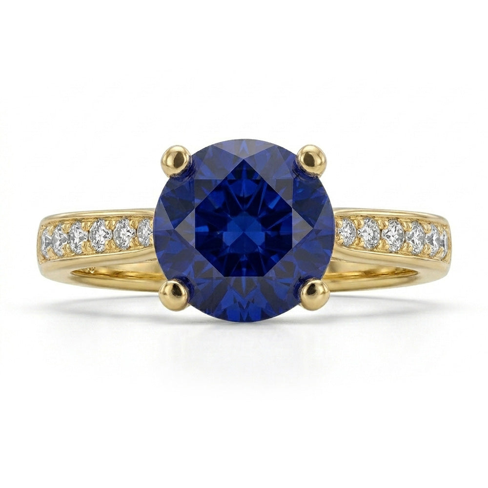 Ladies Natural Earth Mined Diamond Blue Sapphire Engagement Ring Yellow Gold 2.50 Carats