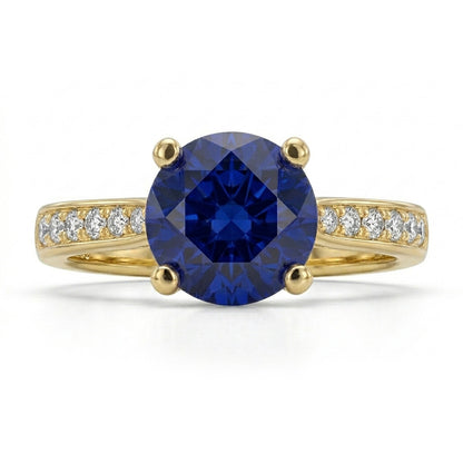 Ladies Natural Earth Mined Diamond Blue Sapphire Engagement Ring Yellow Gold 2.50 Carats