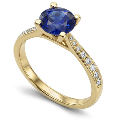 Ladies Natural Earth Mined Diamond Blue Sapphire Engagement Ring Yellow Gold 2.50 Carats