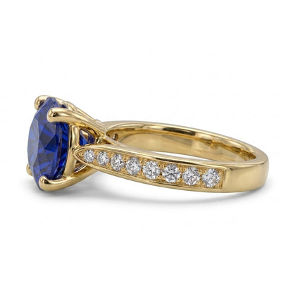 Ladies Natural Earth Mined Diamond Blue Sapphire Engagement Ring Yellow Gold 2.50 Carats