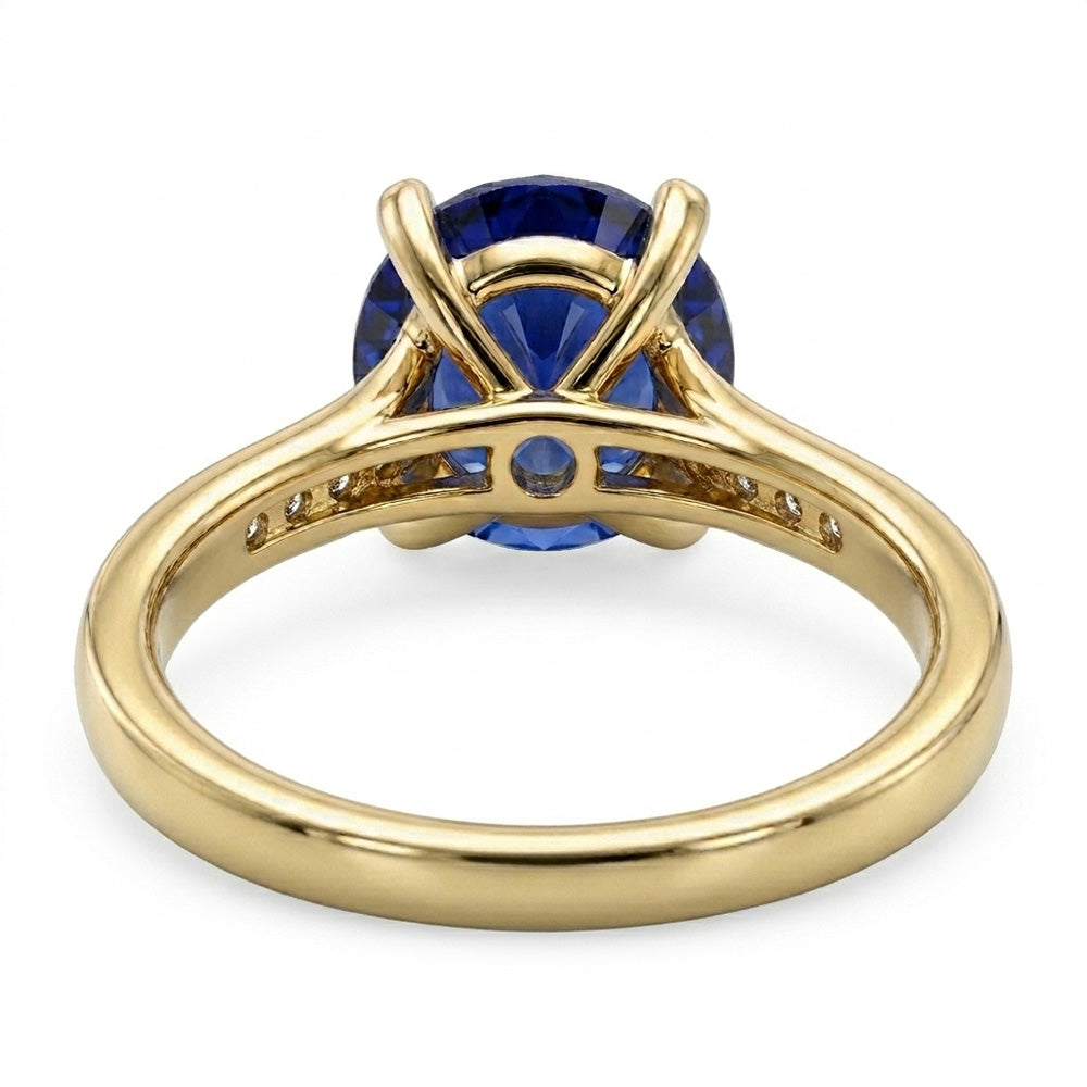 Ladies Natural Earth Mined Diamond Blue Sapphire Engagement Ring Yellow Gold 2.50 Carats