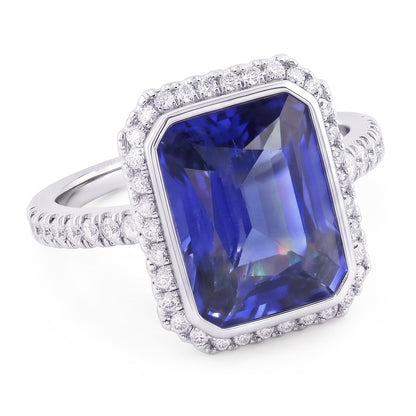 Ladies Natural Earth Mined Diamond Engagement Ring Bezel Set Sapphire Radiant 4.50 Carats