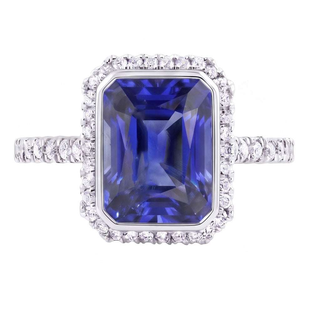 Ladies Natural Earth Mined Diamond Engagement Ring Bezel Set Sapphire Radiant 4.50 Carats