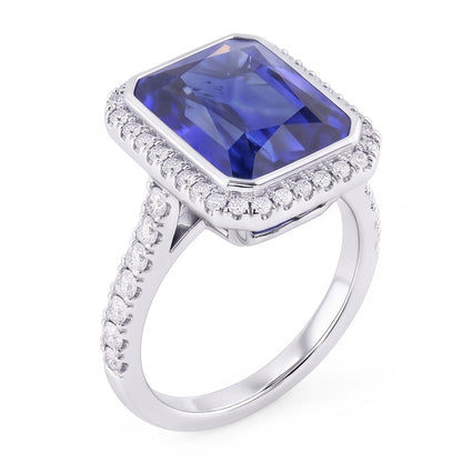 Ladies Natural Earth Mined Diamond Engagement Ring Bezel Set Sapphire Radiant 4.50 Carats