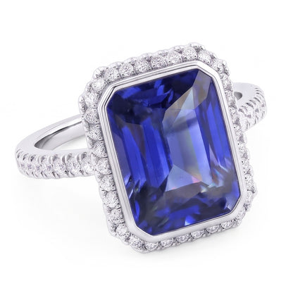 Ladies Natural Earth Mined Diamond Engagement Ring Bezel Set Sapphire Radiant 4.50 Carats
