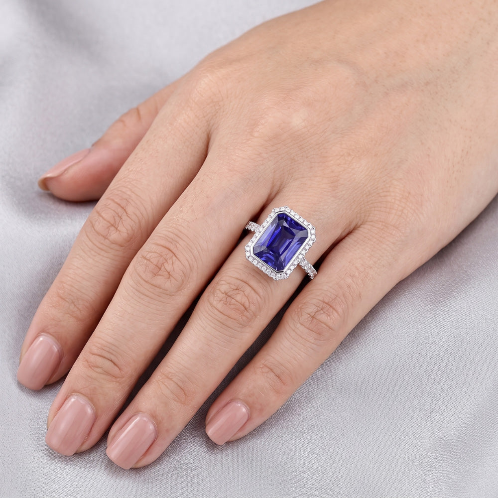 Ladies Natural Earth Mined Diamond Engagement Ring Bezel Set Sapphire Radiant 4.50 Carats