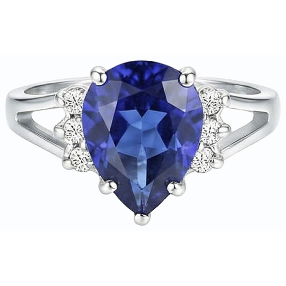 Ladies Natural Earth Mined Diamond Engagement Ring Blue Sapphire Split Shank 3.50 Carats