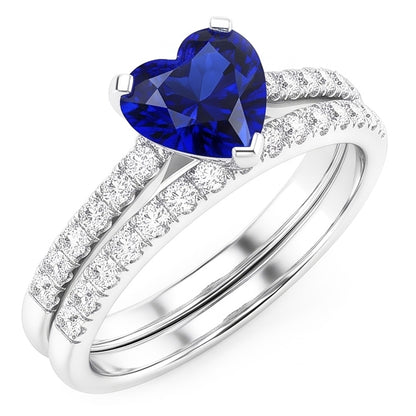 Ladies Natural Earth Mined Diamond Engagement Ring Set Heart Ceylon Sapphire 3.50 Carats