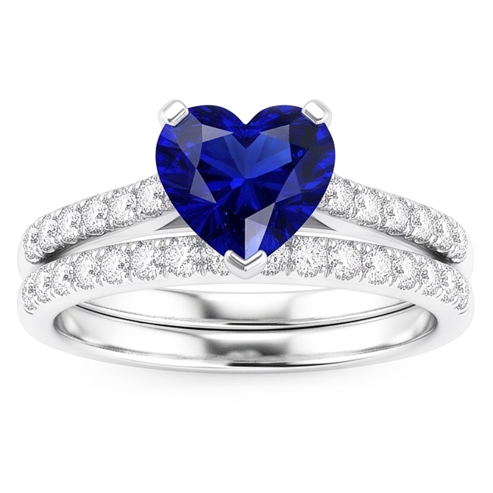 Ladies Natural Earth Mined Diamond Engagement Ring Set Heart Ceylon Sapphire 3.50 Carats
