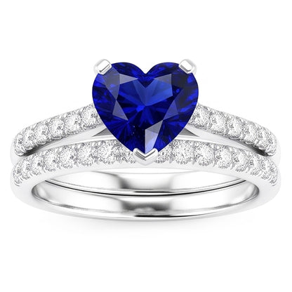 Ladies Natural Earth Mined Diamond Engagement Ring Set Heart Ceylon Sapphire 3.50 Carats
