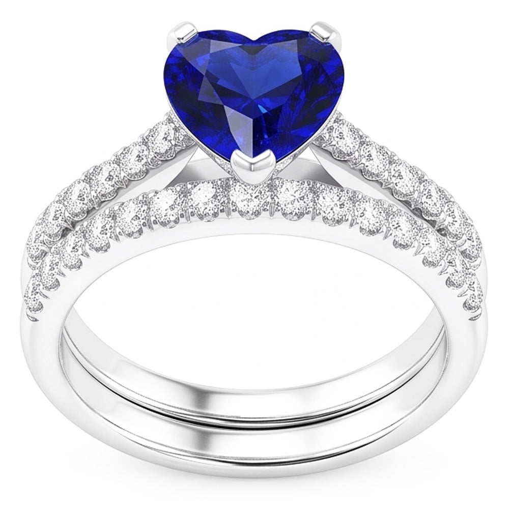 Ladies Natural Earth Mined Diamond Engagement Ring Set Heart Ceylon Sapphire 3.50 Carats