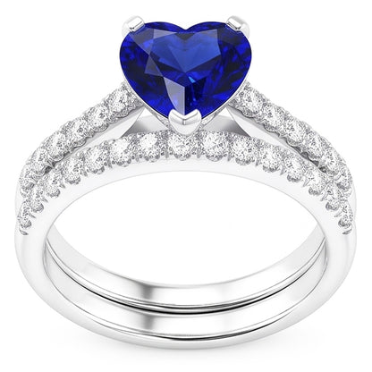 Ladies Natural Earth Mined Diamond Engagement Ring Set Heart Ceylon Sapphire 3.50 Carats