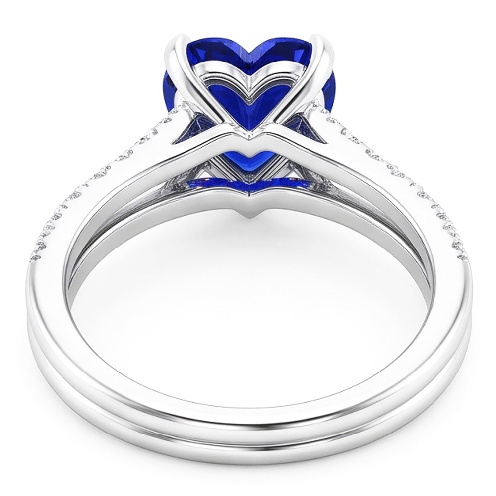 Ladies Natural Earth Mined Diamond Engagement Ring Set Heart Ceylon Sapphire 3.50 Carats