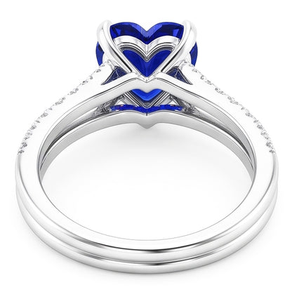 Ladies Natural Earth Mined Diamond Engagement Ring Set Heart Ceylon Sapphire 3.50 Carats