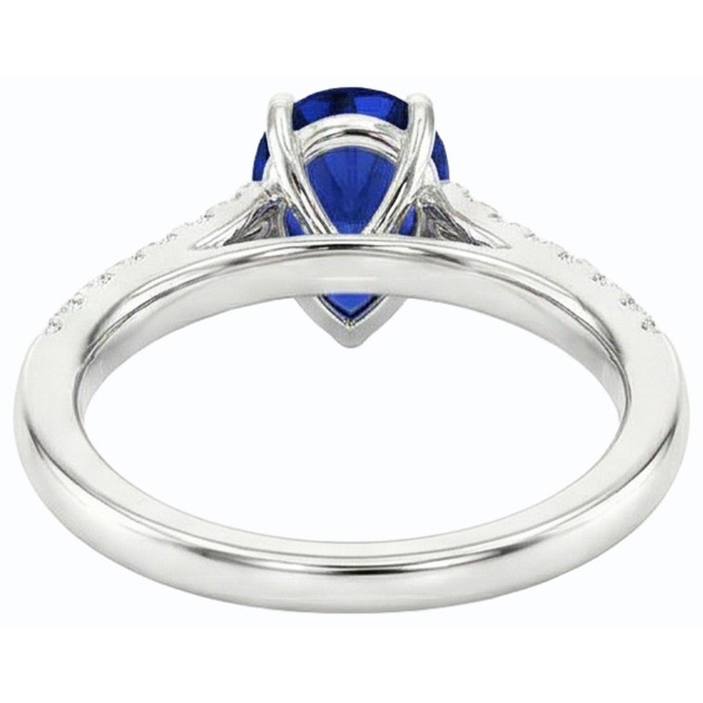 Ladies Natural Earth Mined Diamond Jewelry Blue Sapphire Ring Pear Shaped 3 Carats