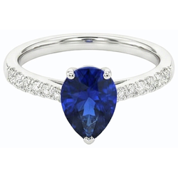 Ladies Natural Earth Mined Diamond Jewelry Blue Sapphire Ring Pear Shaped 3 Carats