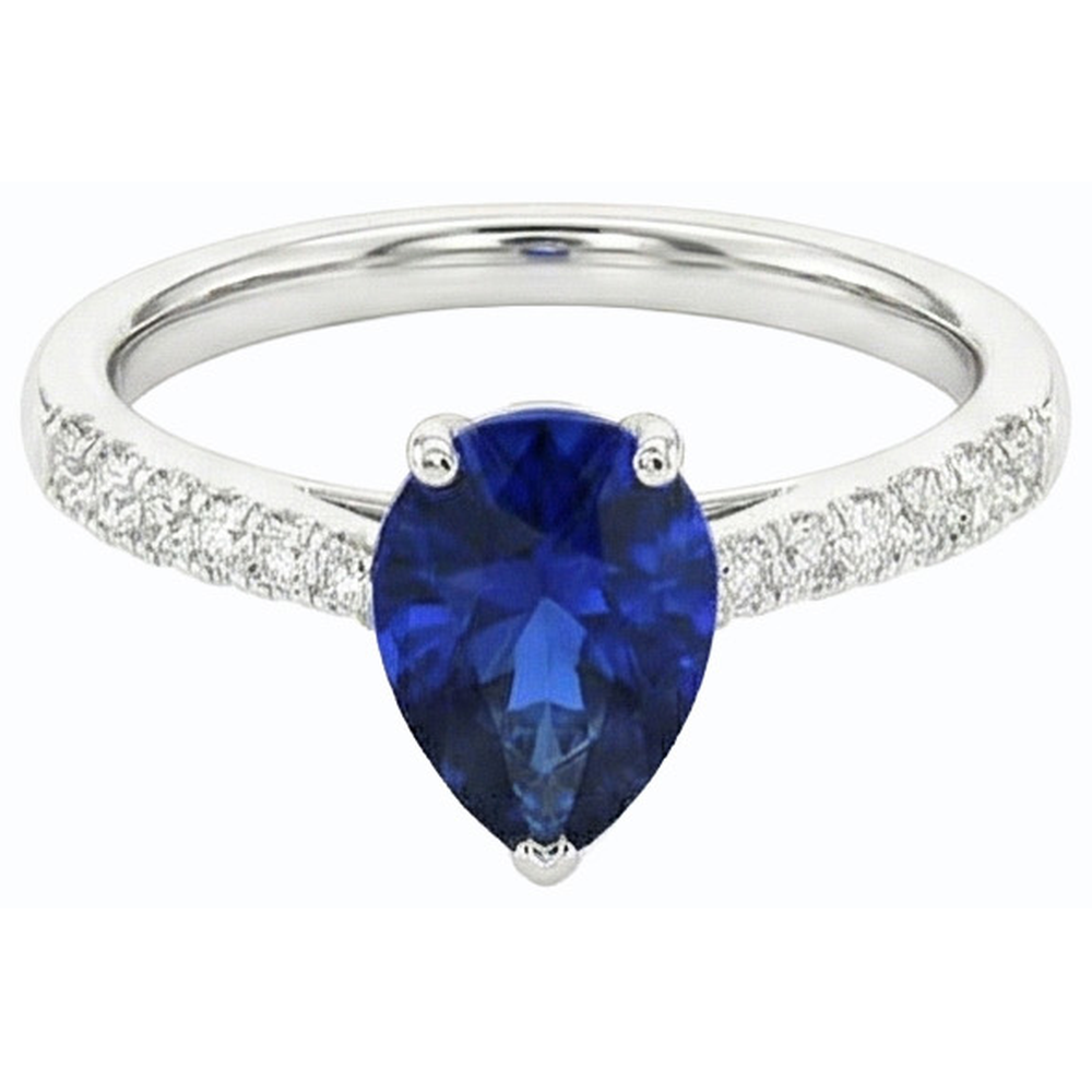 Ladies Natural Earth Mined Diamond Jewelry Blue Sapphire Ring Pear Shaped 3 Carats