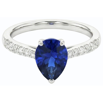 Ladies Natural Earth Mined Diamond Jewelry Blue Sapphire Ring Pear Shaped 3 Carats