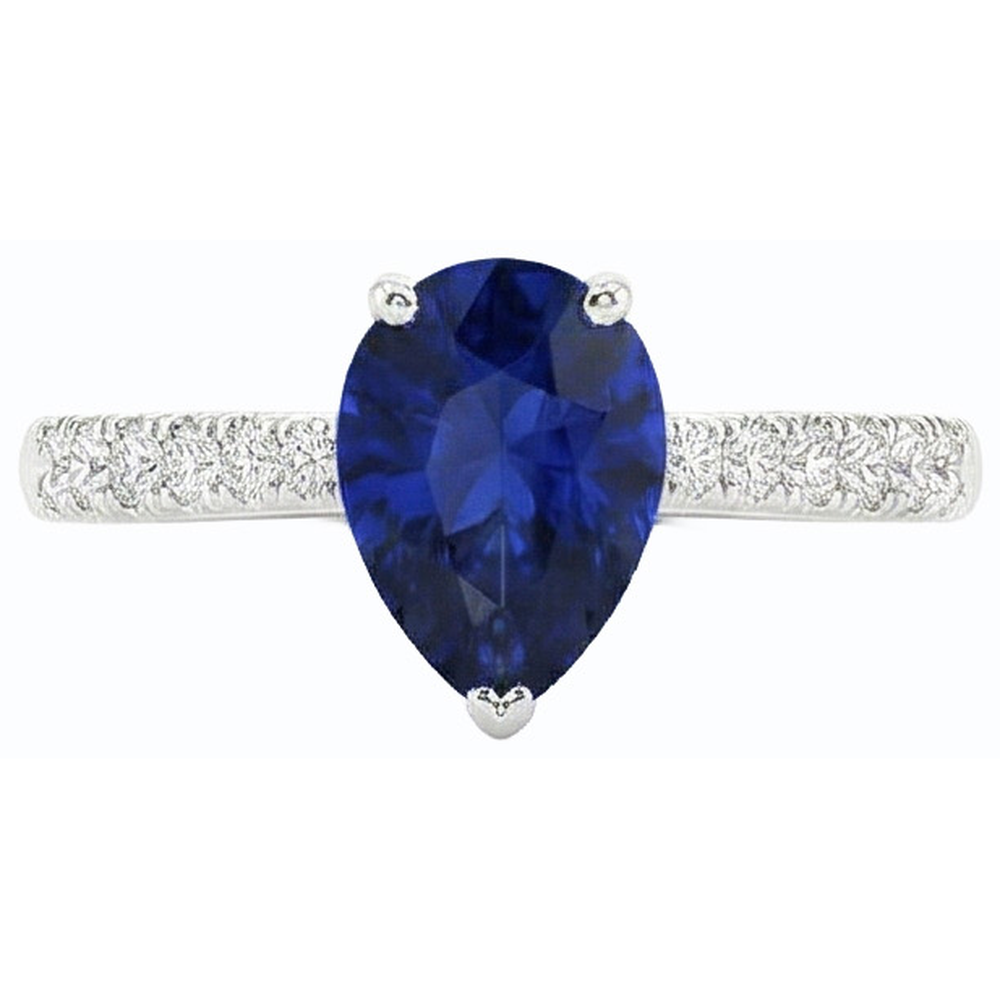 Ladies Natural Earth Mined Diamond Jewelry Blue Sapphire Ring Pear Shaped 3 Carats