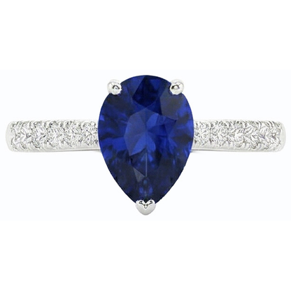 Ladies Natural Earth Mined Diamond Jewelry Blue Sapphire Ring Pear Shaped 3 Carats