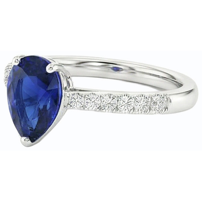 Ladies Natural Earth Mined Diamond Jewelry Blue Sapphire Ring Pear Shaped 3 Carats
