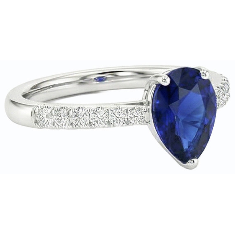 Ladies Natural Earth Mined Diamond Jewelry Blue Sapphire Ring Pear Shaped 3 Carats