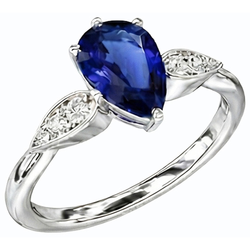 Ladies Natural Earth Mined Diamond Jewelry Ceylon Sapphire Ring 2 Carats White Gold 14K