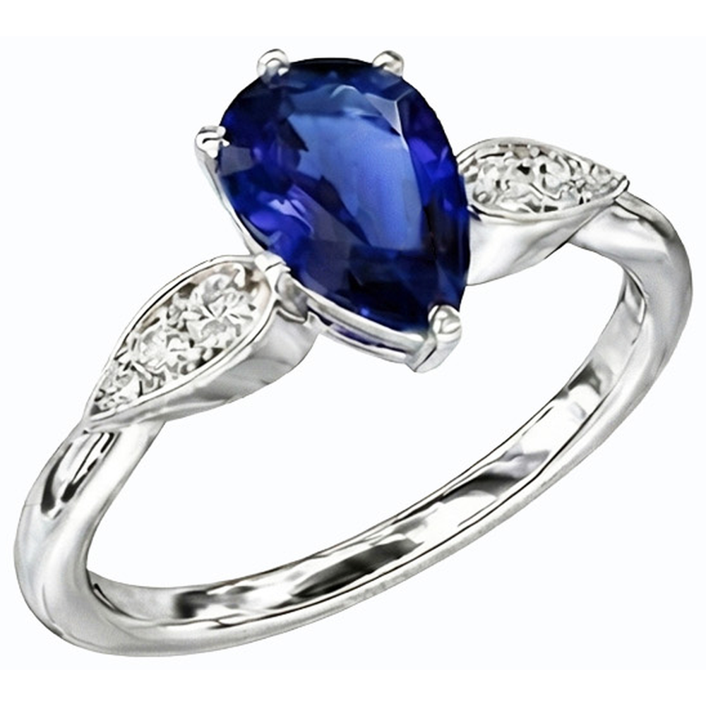 Ladies Natural Earth Mined Diamond Jewelry Ceylon Sapphire Ring 2 Carats White Gold 14K