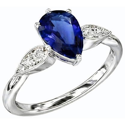 Ladies Natural Earth Mined Diamond Jewelry Ceylon Sapphire Ring 2 Carats White Gold 14K