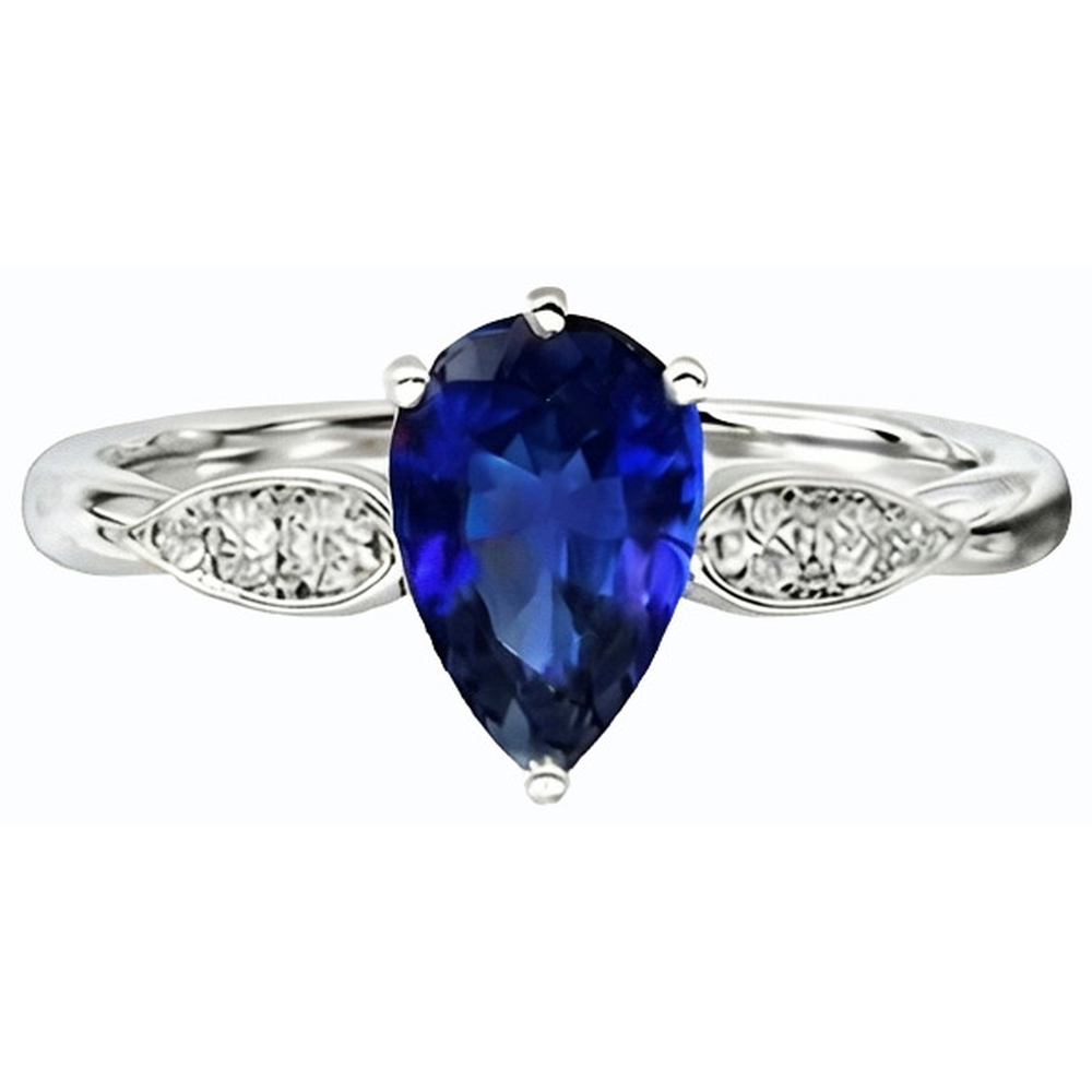 Ladies Natural Earth Mined Diamond Jewelry Ceylon Sapphire Ring 2 Carats White Gold 14K