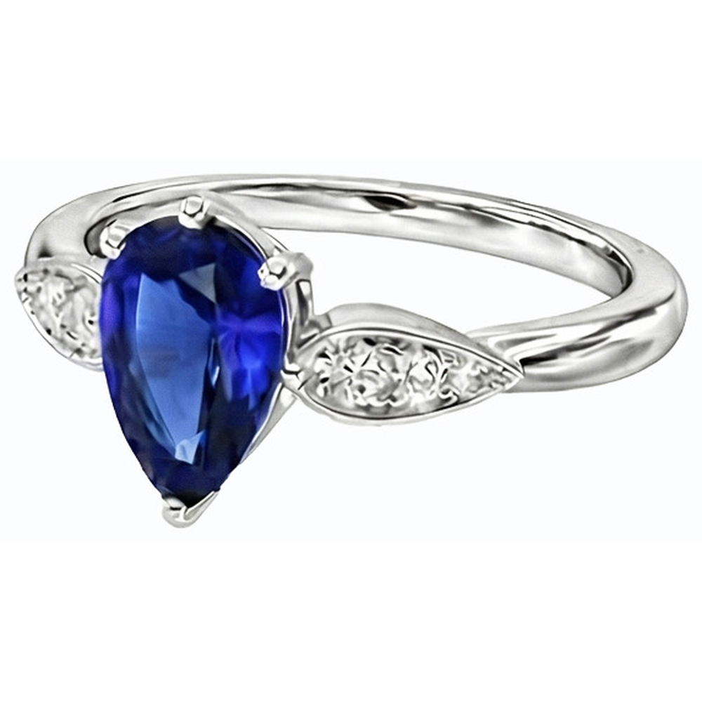 Ladies Natural Earth Mined Diamond Jewelry Ceylon Sapphire Ring 2 Carats White Gold 14K