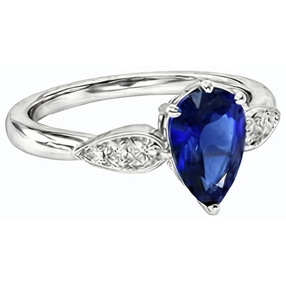 Ladies Natural Earth Mined Diamond Jewelry Ceylon Sapphire Ring 2 Carats White Gold 14K