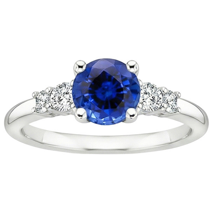 Ladies Natural Earth Mined Diamond Jewelry Round Ceylon Sapphire Five Stone 2.50 Carats