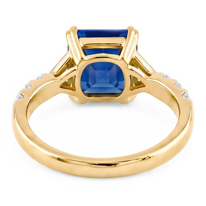 Ladies Natural Earth Mined Diamond Ring Asscher Ceylon Sapphire 2.50 Carats Two Tone Gold