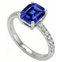 Ladies IGI CERTIFIED Diamond Ring Asscher Sri Lanka Color Sapphire 9.25 Carats Gold