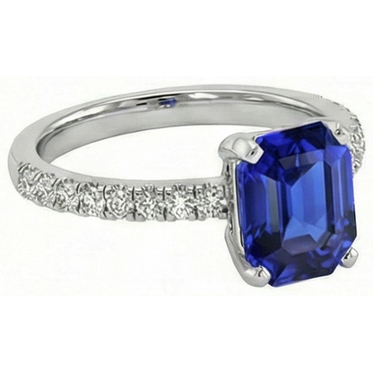 Ladies IGI CERTIFIED Diamond Ring Asscher Sri Lanka Color Sapphire 9.25 Carats Gold