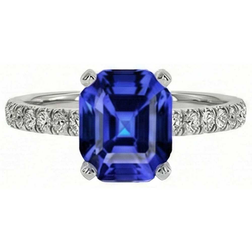 Ladies IGI CERTIFIED Diamond Ring Asscher Sri Lanka Color Sapphire 9.25 Carats Gold