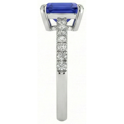 Ladies IGI CERTIFIED Diamond Ring Asscher Sri Lanka Color Sapphire 9.25 Carats Gold