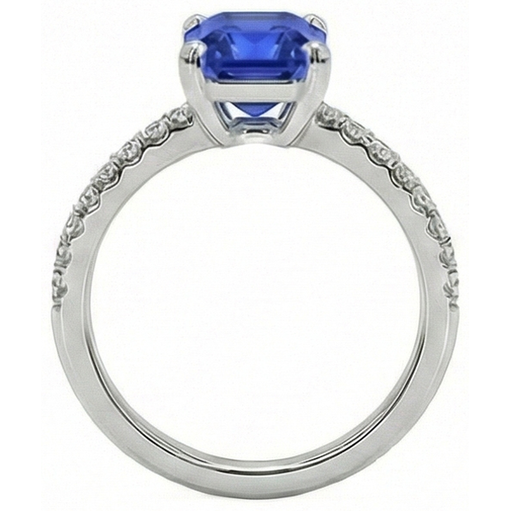Ladies IGI CERTIFIED Diamond Ring Asscher Sri Lanka Color Sapphire 9.25 Carats Gold