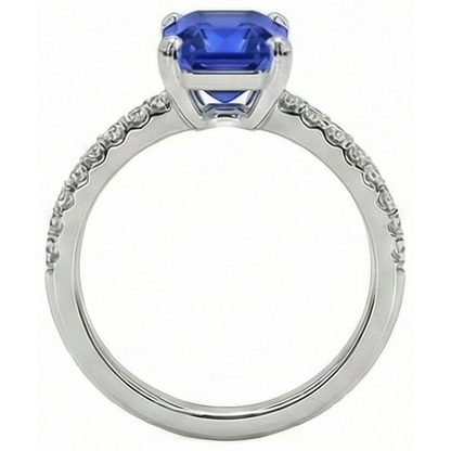 Ladies IGI CERTIFIED Diamond Ring Asscher Sri Lanka Color Sapphire 9.25 Carats Gold