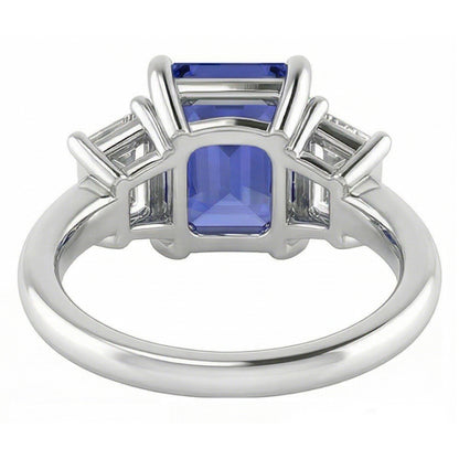 Ladies Natural Earth Mined Diamond Ring Ceylon Sapphire 4 Carat Prong Basket Set Baguettes