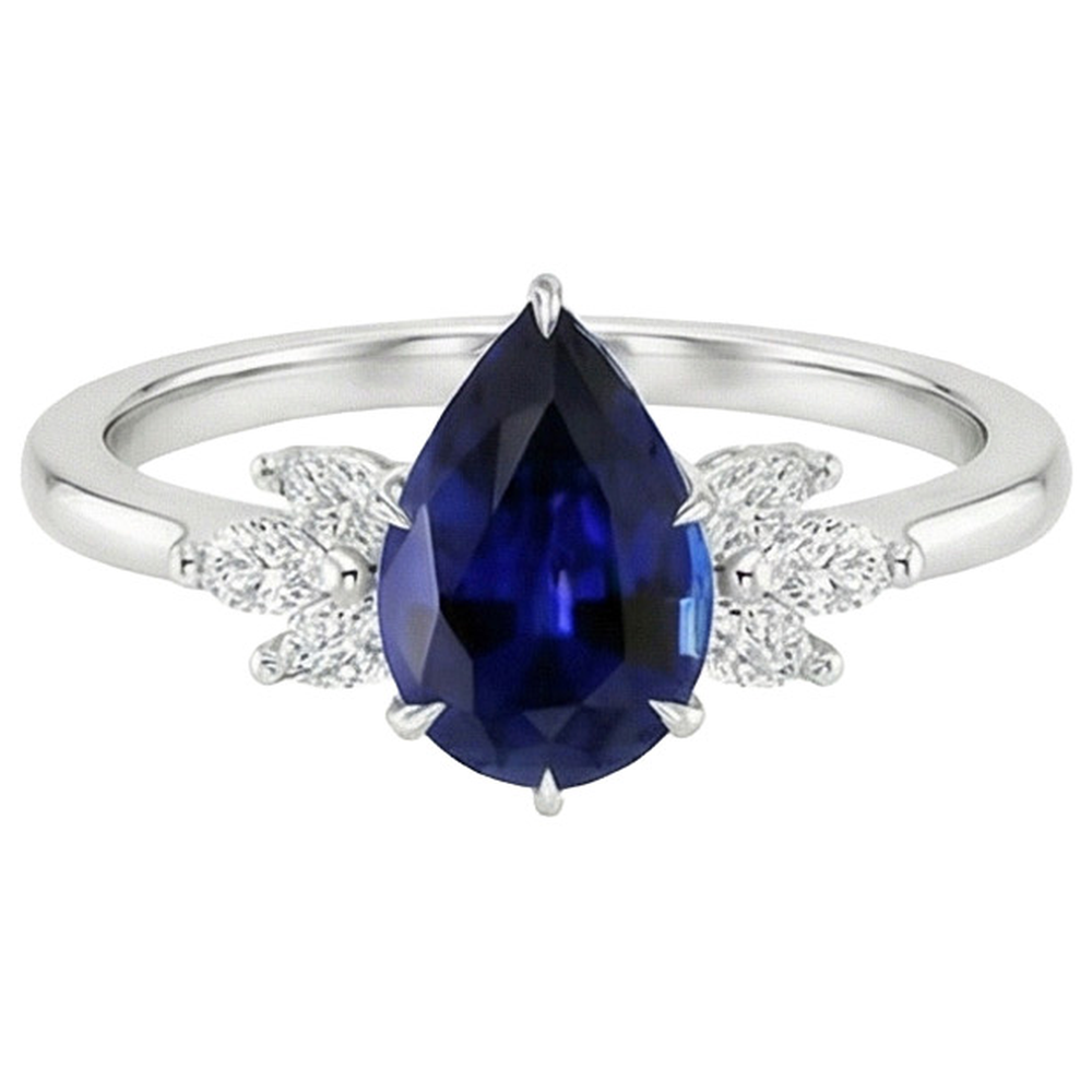 natural pear sapphire 7.25ct ring close up detail