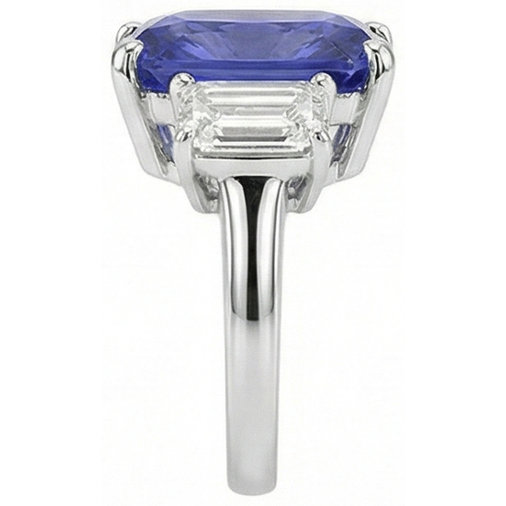 Ladies Radiant 3 Stone Blue Sapphire Ring 7 Carats Emerald IGI CERTIFIED Diamonds