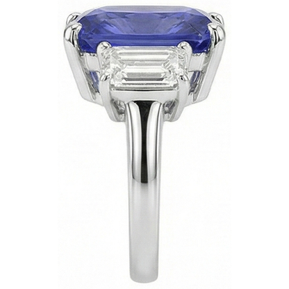Ladies Radiant 3 Stone Blue Sapphire Ring 7 Carats Emerald IGI CERTIFIED Diamonds