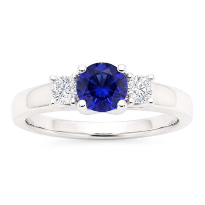 Ladies Round Natural Earth Mined Diamond Engagement Ring 2 Carats Blue Sapphire Gold 14K