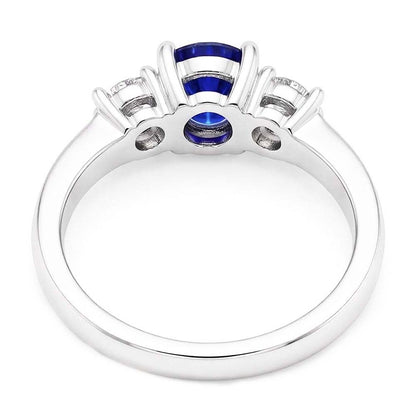 Ladies Round Natural Earth Mined Diamond Engagement Ring 2 Carats Blue Sapphire Gold 14K