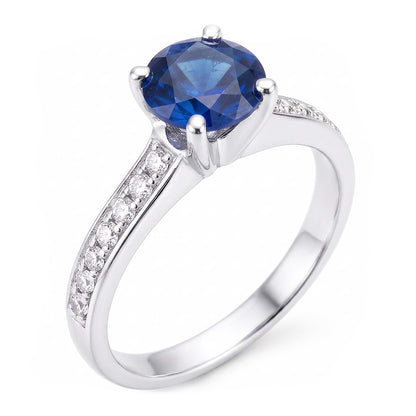 Ladies Sapphire Engagement Ring 2.50 Carats Round Natural Earth Mined Diamond Accented